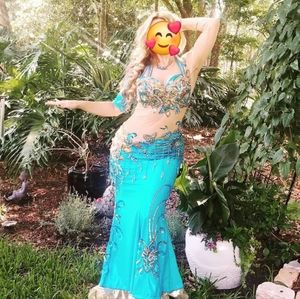 Professional turquoise gold bellydance dress costume Egyptian gown Gorgeous!